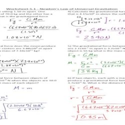 Universal law of gravitation worksheet answers