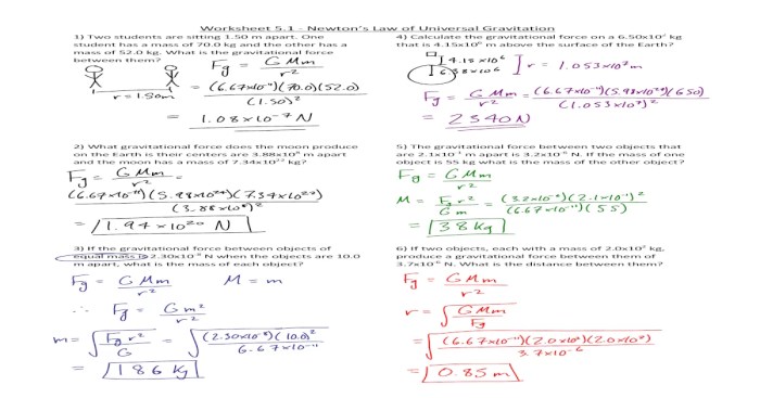 Universal law of gravitation worksheet answers